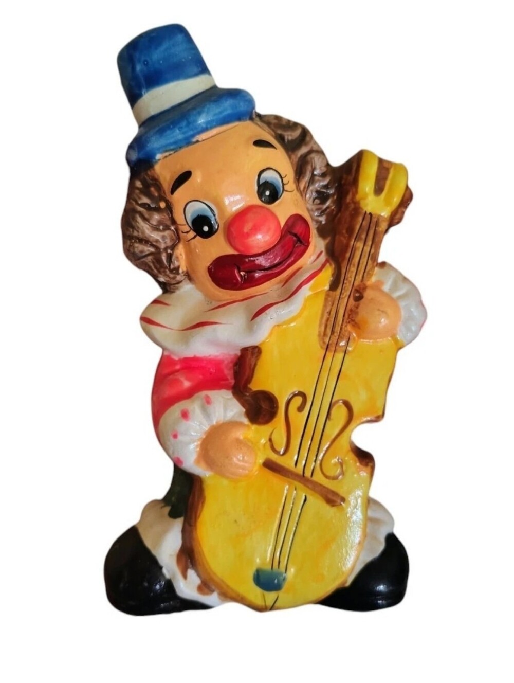 Vintage 70s UCGC Taiwan Smiling Clown Playing Cello Chalkware Bank Whimsical